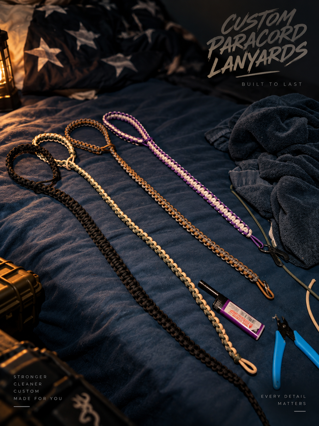Examples of custom woven paracord lanyards